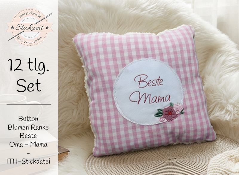 Button Blumen Ranke Beste Mama Oma Muttertag - doodle Stickdatei